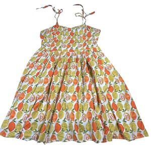 eShakti Citrus Print Sundress Tie Strap Smocked Lemon Orange Summer Dress XL
